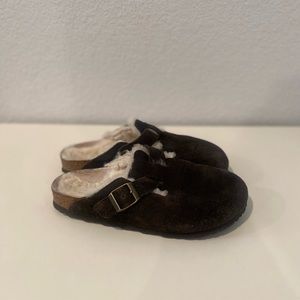 Birkenstock Mocha Brown Suede with Shearling Boston Clogs